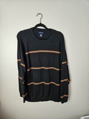 Harbor Bay Black Crewneck Sweater with Tan Stripes